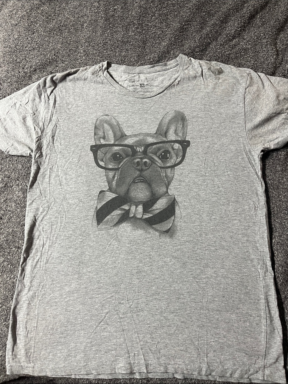 Ocean Current Gray Graphic Dog Tee with Bow Tie and Glasses